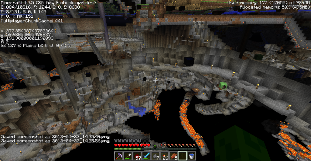 As you can see, the caves are quite well lit. (And don't worry about the slimes, I've already flooded that area)