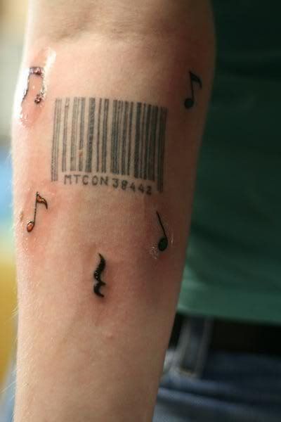  barcode and music notes were separate tattoo sessions I count them as 2 