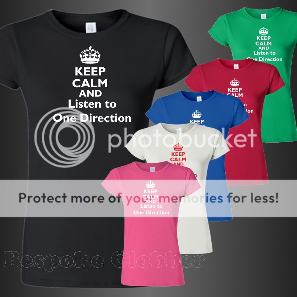 Keep Calm and Listen to One Direction Ladies T shirt shirts sizes S M 