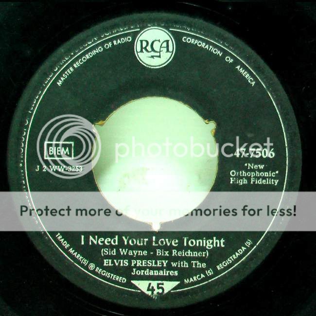 ELVIS PRESLEY I NEED YOUR LOVE TONIGHT VINYL RECORD 45 rpm. RARE